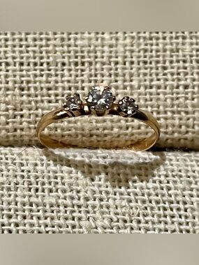 Three-Stone 10k Gold Pinky Ring with Cubic Zirconia - Timeless Women's Jewelry